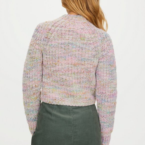 Aritzia Wilfred Free Retrograde Mockneck Pastel Rainbow Cropped Sweater XS - Picture 3 of 13